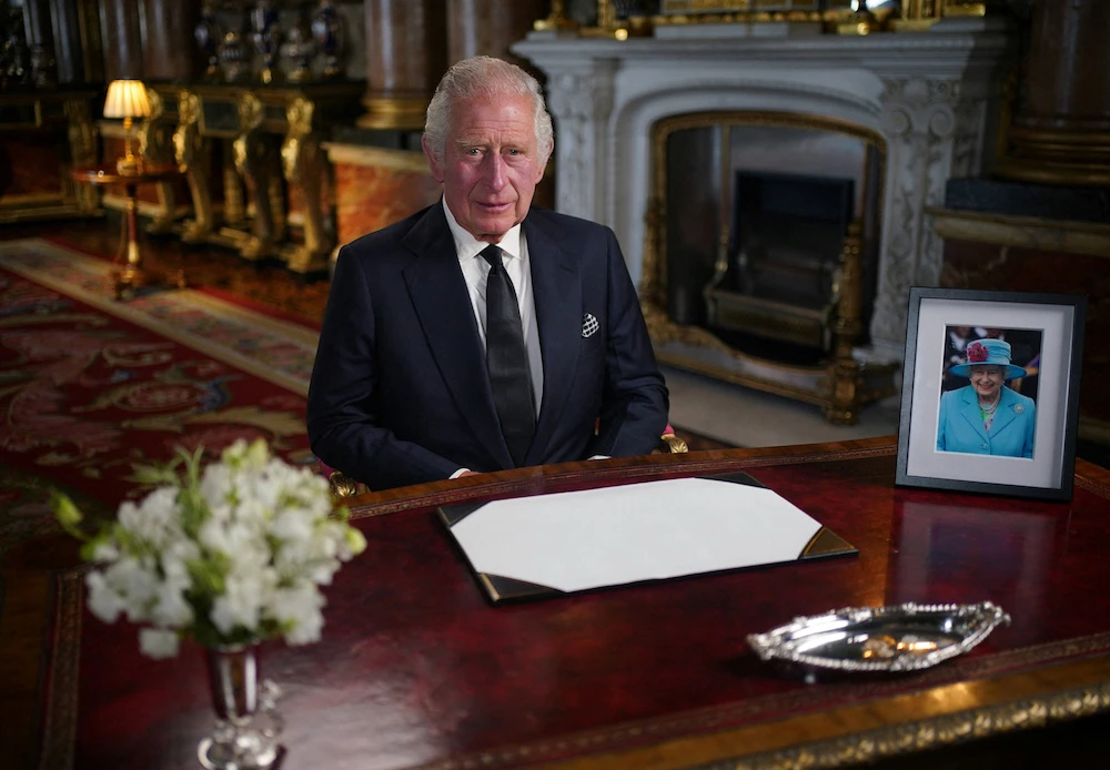King Charles III delivers his address to the nation and the Commonwealth from Buckingham Palace, London, following the death of Queen Elizabeth II. (Reuters)