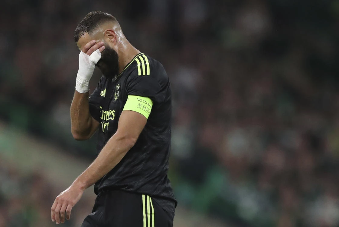 Real Madrid’s Karim Benzema reacts during their Champions League match against Celtic at Celtic park, Glasgow on Tuesday. (AP)