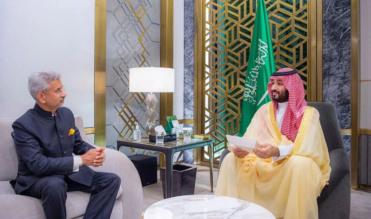 Among those who attended the meeting were Saudi FM Prince Faisal bin Farhan as well as other Saudi and Indian officials. (SPA)