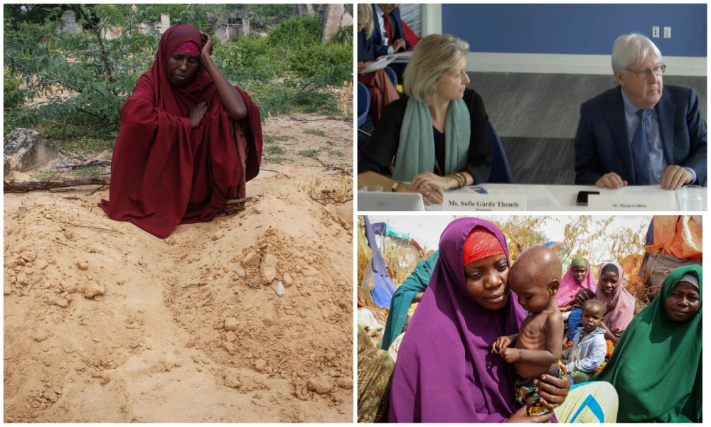 UN relief chief Martin Griffiths (top right), on his first visit to Somalia described the level of suffering as “truly shocking.” (AFP/UNTV)