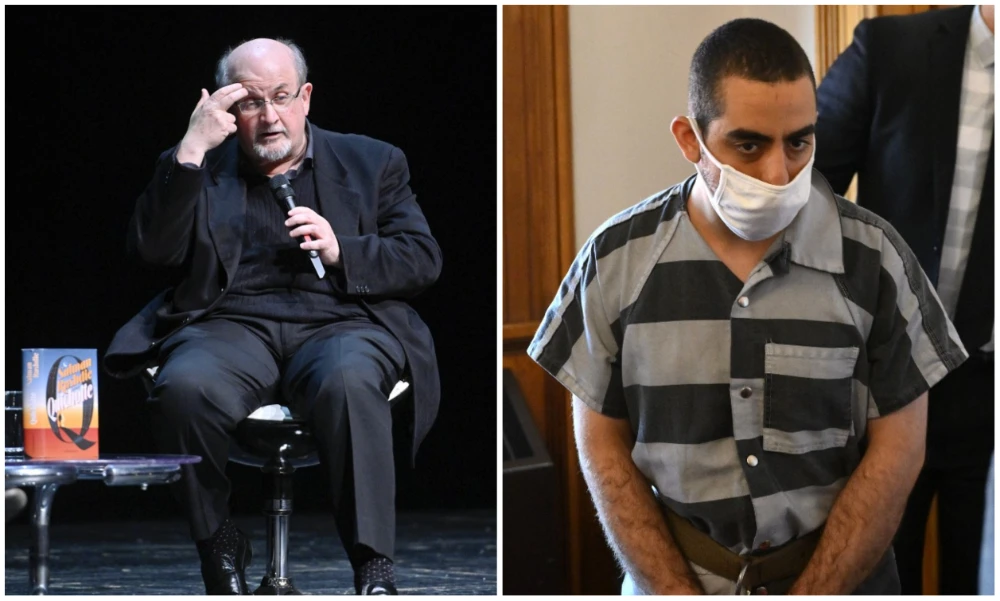 Investigations into the motive for the attack on Salman Rushdie (L) of the suspected attacker, Hadi Matar (R), are ongoing. (AFP/File Photo)