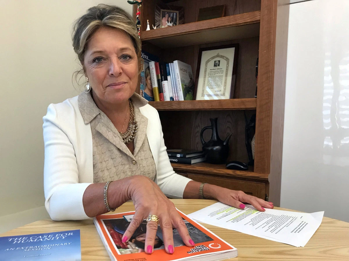 Yasmine Sherif, director of the UN agency Education Cannot Wait, during an interview with AFP at ECW headquarters in New York on Sept.9, 2022. (AFP)