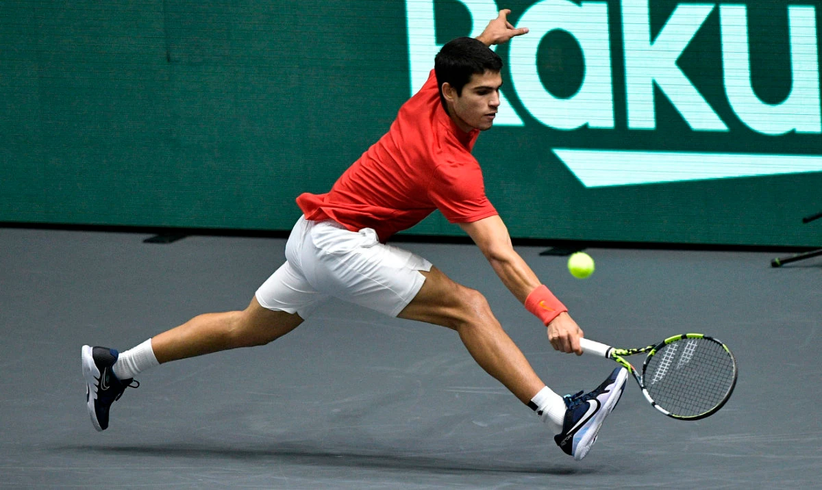 Spain's Carlos Alcaraz in action during his match against South Korea's Kwon Soon-woo on Sunday. (Reuters)