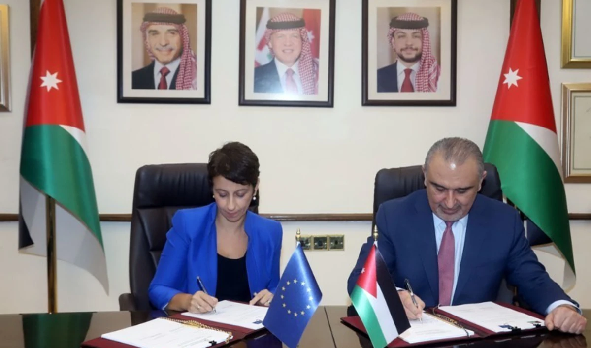 The joint declaration was signed on Monday by Nasser Shraideh, Jordan’s minister of planning and international cooperation, and Maria Hadjitheodosiou, the EU ambassador to Jordan. (Jordan News Agency)