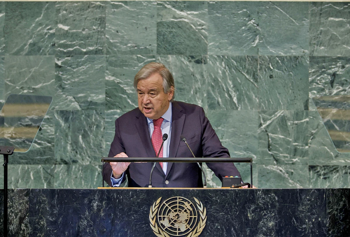 United Nations Secretary General Antonio Guterres speaks during the 77th session of the United Nations General Assembly at the U.N. headquarters on September 20, 2022 in New York City. (AFP)