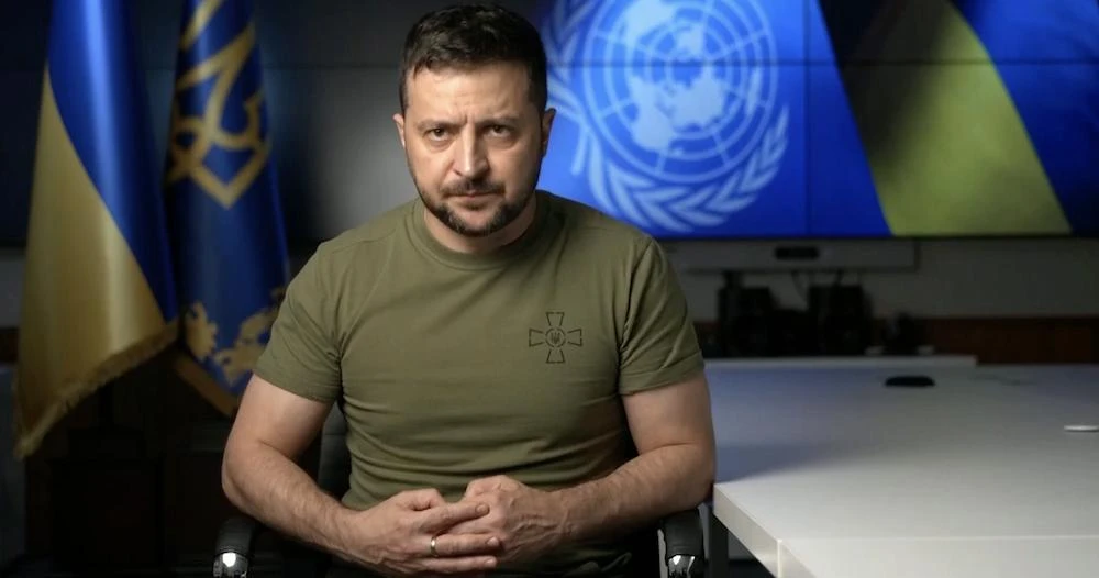 Zelensky was speaking by video to the UN General Assembly meeting of world leaders hours after Russian President Vladimir Putin’s announcement. (Screenshot/UNTV)
