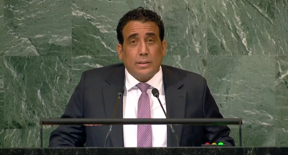 Head of Libya’s Presidential Council Mohamed Al-Menfi speaking at the UN General Assembly. (Screenshot/UNTV)