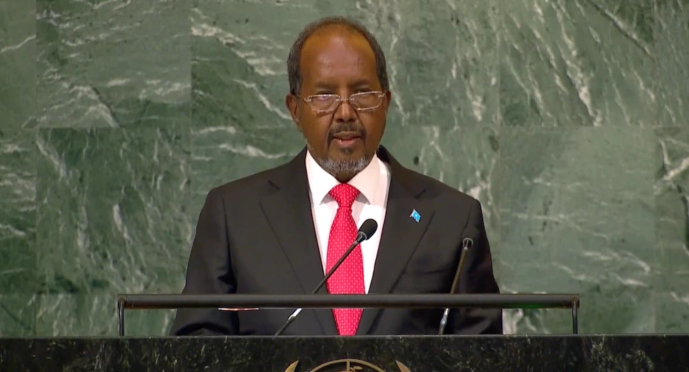 Somalia’s Hassan Sheikh Mohamud told the UNGA that no country had fought against terrorists like his had. (Screenshot/UNTV)