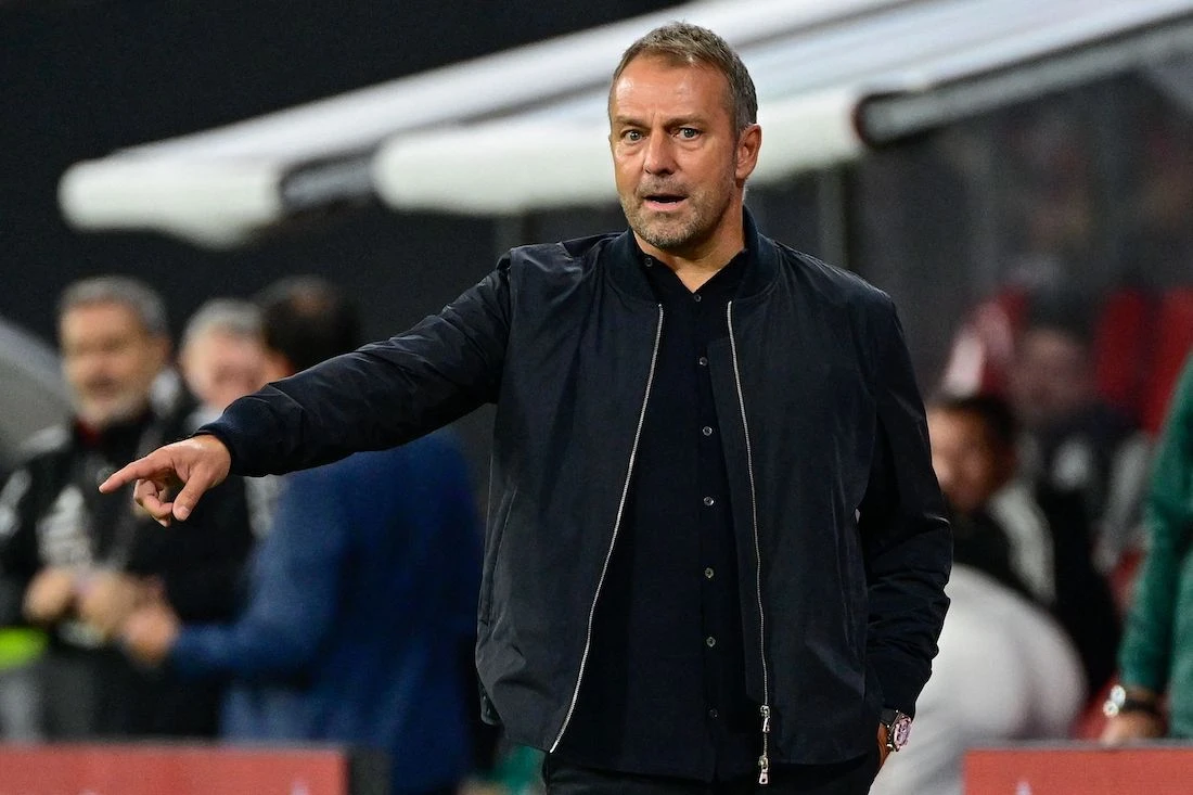 Germany's coach Hans-Dieter Flick reacts from the sidelines during the UEFA Nations League match between Germany and Hungary in Leipzig on Sept. 23, 2022. (AFP)