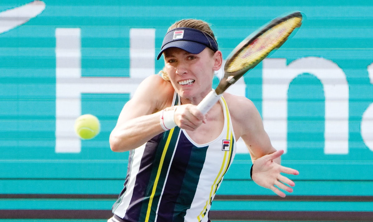 Ekaterina Alexandrova returns a shot at the Korea Open in Seoul on Sunday. (AP)