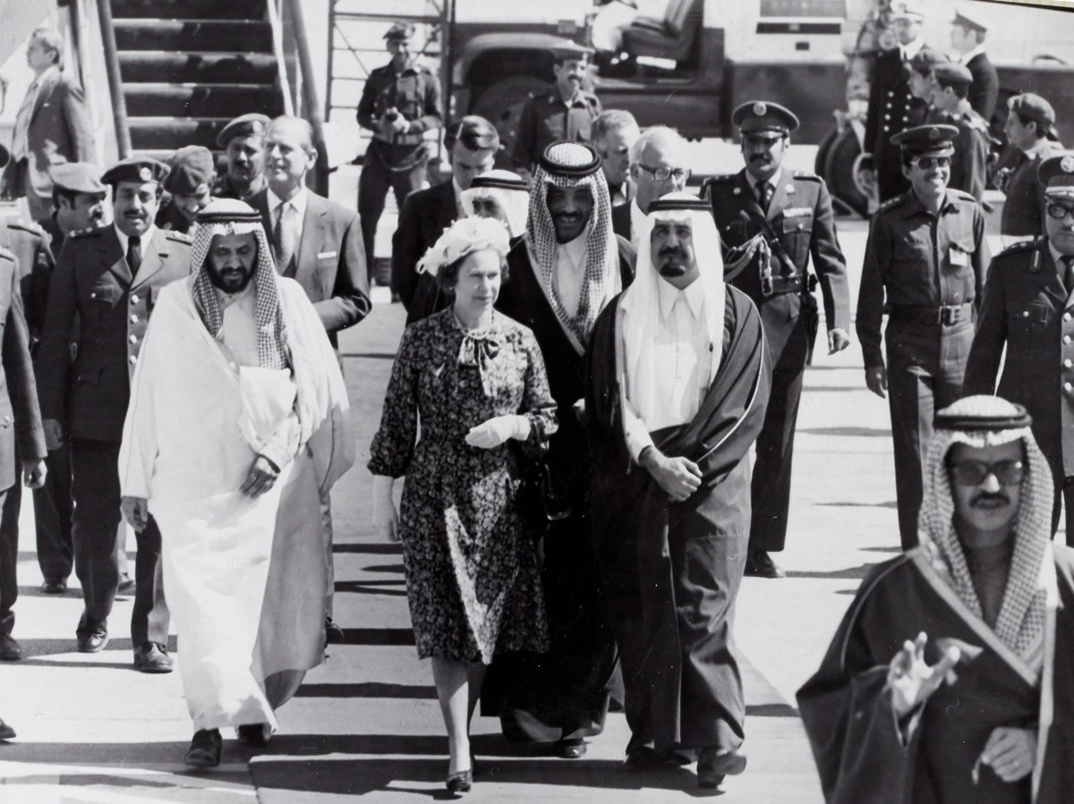 A rare album of photographs depicting Queen Elizabeth II and the Duke of Edinburgh on their royal visit to Saudi Arabia in 1979 will go on show. (Supplied)