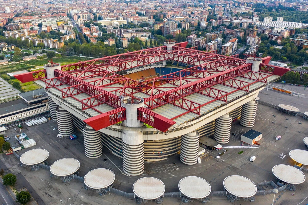 Aerial view of San Siro Stadium at Milan, Italy. (Shutterstock)