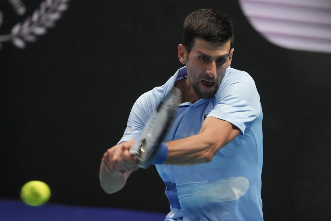 Serbia’s Novak Djokovic returns to Spain’s Pablo Andujar during the round of 16 at the ATP 250 Tel Aviv open tennis match in Tel Aviv, Israel on Thursday. (AP)