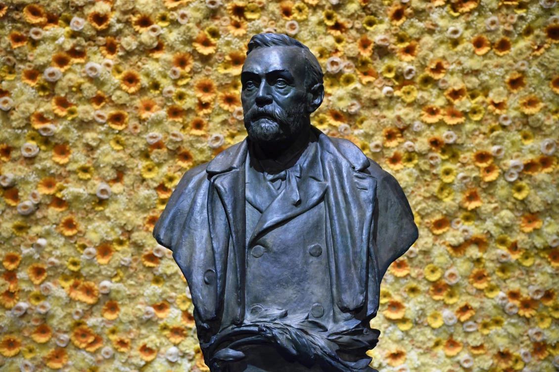 A bust of the Nobel Prize founder, Alfred Nobel on display at the Concert Hall during the Nobel Prize award ceremony in Stockholm. (File/AP)