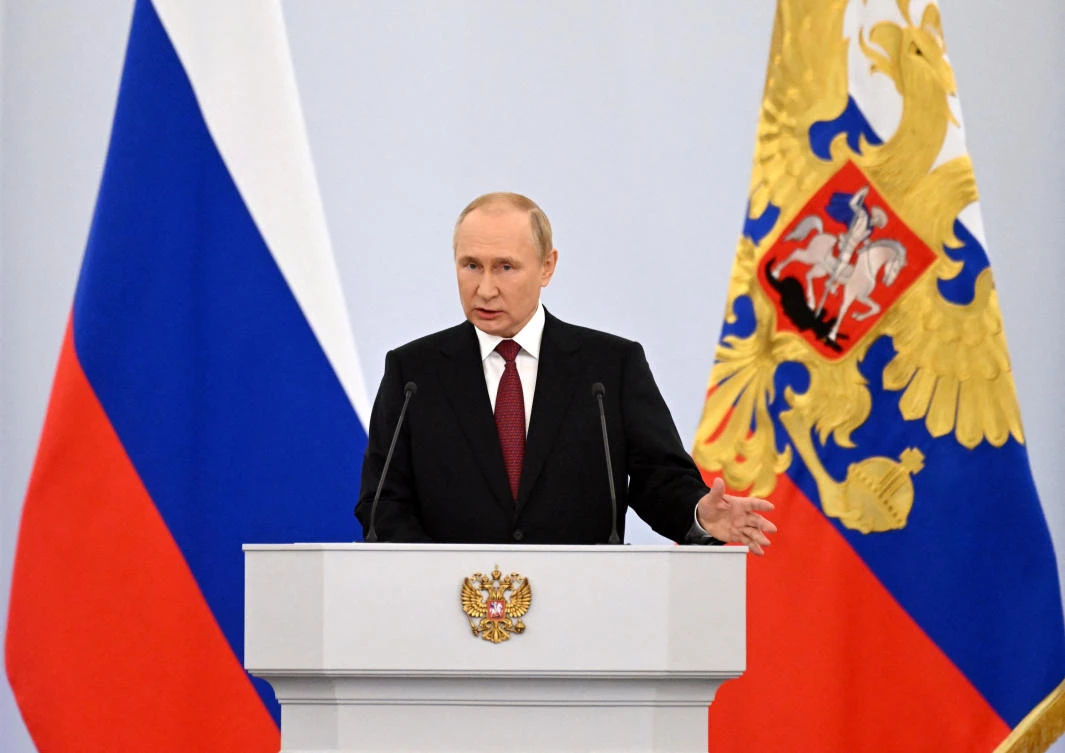 Russian President Vladimir Putin and his lieutenants have bluntly warned Ukraine against pressing an offensive to reclaim the regions. (Kremlin via Reuters)