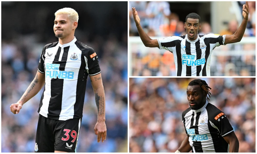 Bruno Guimaraes (L), Alexander Isak (R, top) and Allan Saint-Maximin are all available for selection. (AFP)