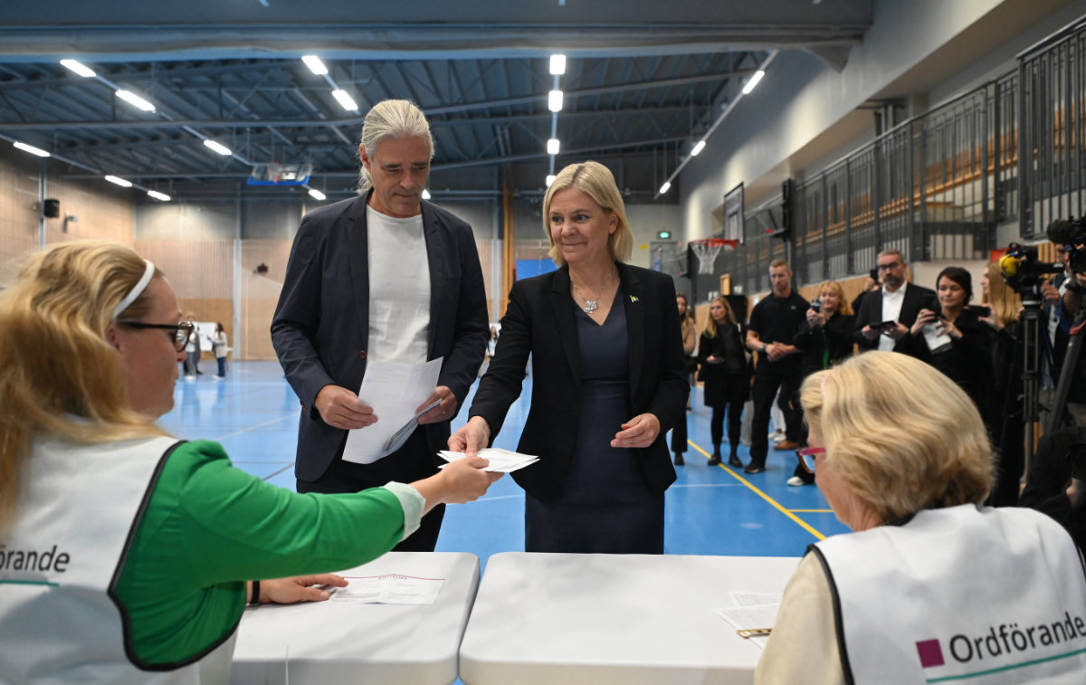 Swedish PM Magdalena Andersson votes in Nacka, near Stockholm on Sept. 11, 2022. (AFP file)