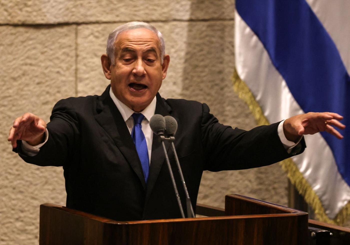 Former Israeli PM Benjamin Netanyahu speaks before the Knesset, Jerusalem, June 30, 2022. (AFP)