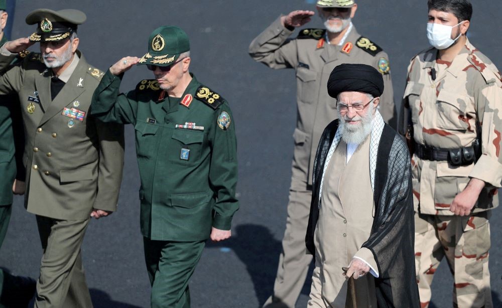 Iran’s Supreme Leader Ayatollah Ali Khamenei reviews armed forces in Tehran, Iran, Oct. 3, 2022. (Reuters)