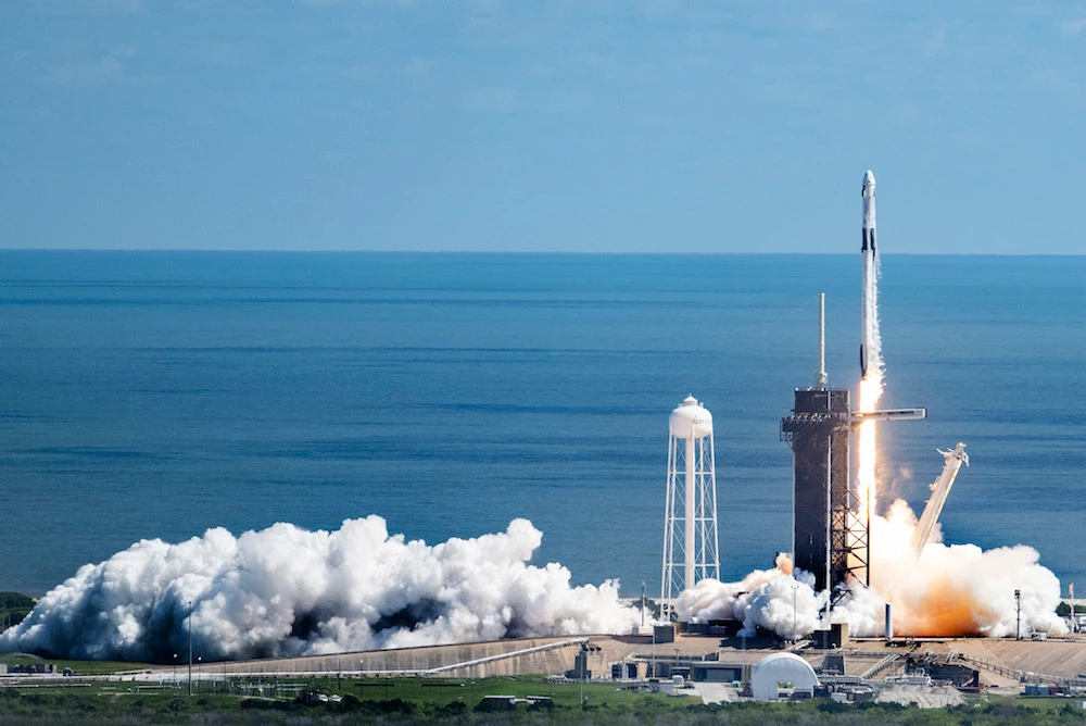The SpaceX Falcon 9 rocket carrying the Crew5 Dragon spacecraft lifts off from the Kennedy Space Center in Florida on October 5, 2022. (AFP)