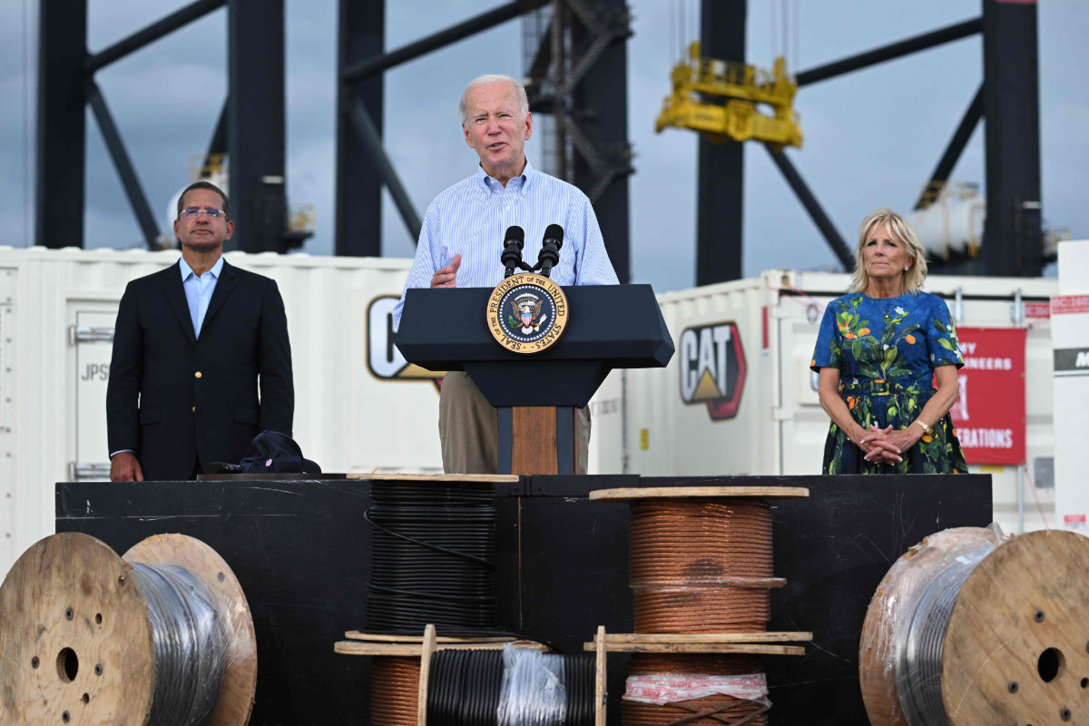 US President Joe Biden delivers remarks in the aftermath of Hurricane Fiona in Ponce, Puerto Rico, on October 3, 2022. (AFP)