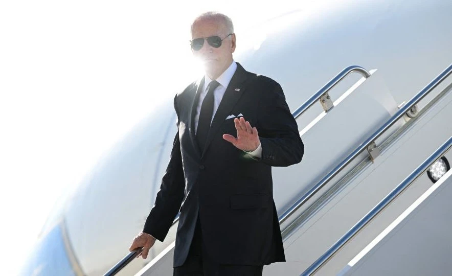 Joe Biden disembarks Air Force One at John F Kennedy International Airport, New York City, Oct. 31, 2022. (AFP)