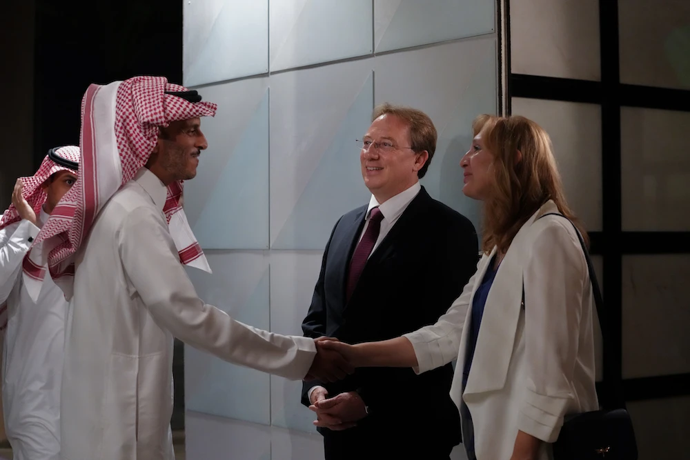 French Ambassador Ludovic Pouille hosts an evening celebrating the French-Saudi cultural dialogue at the French Embassy in Riyadh. (Huda Bashatah/AN)