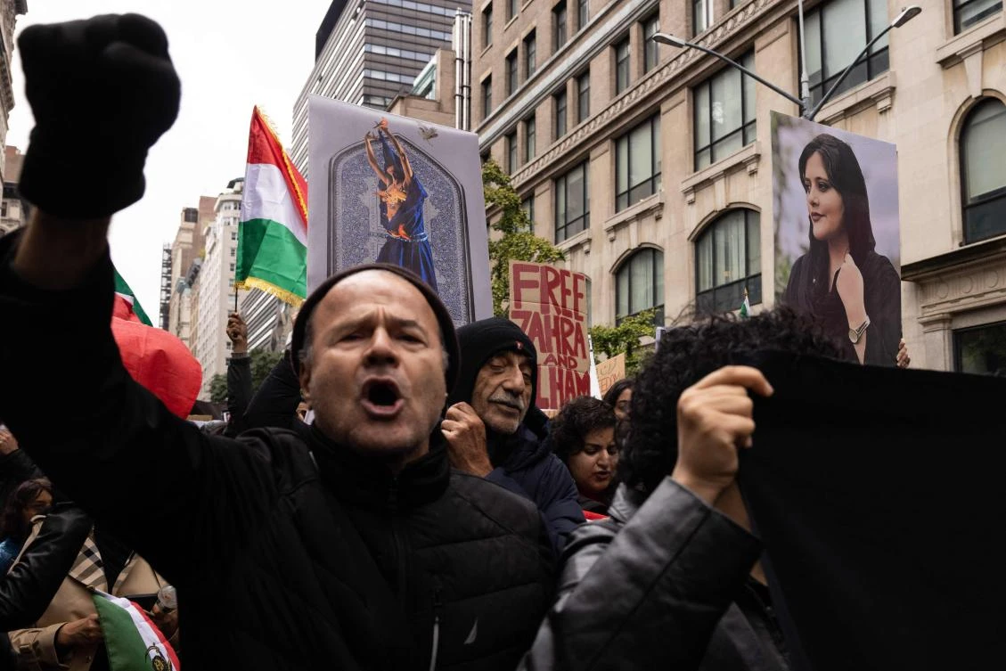 Activists demonstrate against the Iranian regime on October 1, 2022 in New York, following the death of Mahsa Amini in the custody of the Islamic republic’s notorious morality police. (AFP)