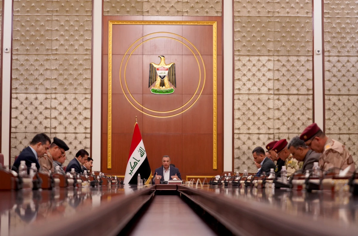 Iraq’s Prime Minister Mustafa Al-Kadhimi held a meeting with the defense and interior ministers. (Twitter/@IraqiPMO)