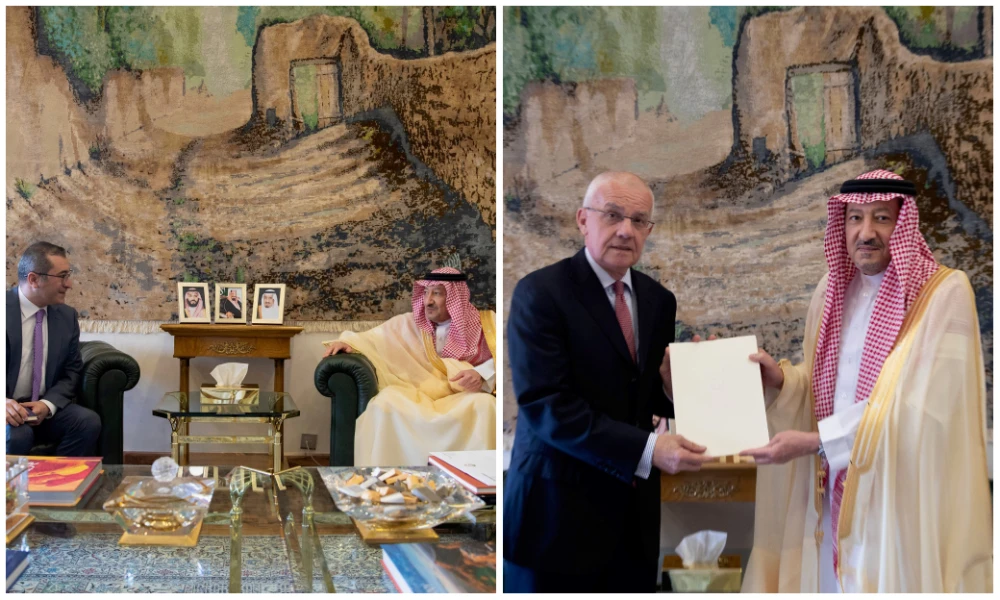 Deputy FM Waleed bin Abdulkarim Al-Khuraiji meets with the charge d’affaires of the Azerbaijani embassy in Riyadh (L) and the Czech ambassador to the Kingdom. (SPA)