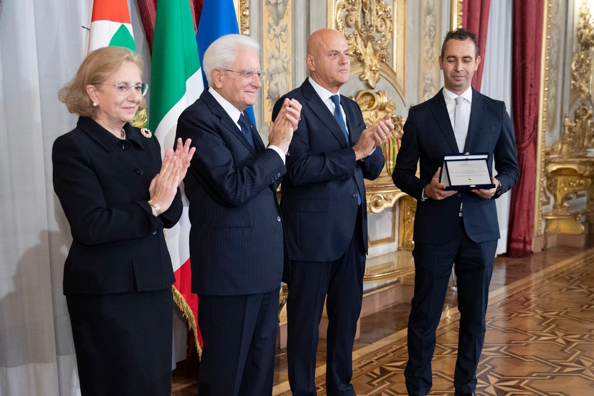 Yousif Adam and Ibrahim Mohamed Ibrahim Moustafa Ibrahim were presented with their prizes by Italian President Sergio Mattarella at a ceremony at Quirinal Palace in Rome. (Italian Presidency Press Office)
