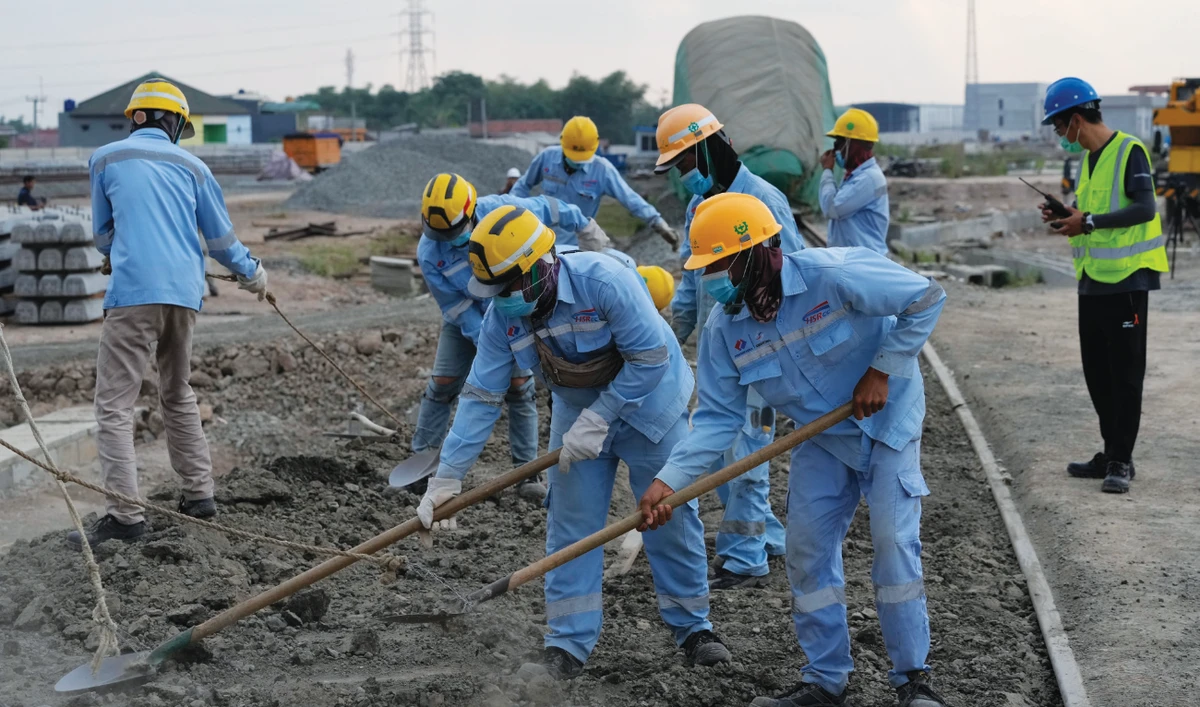 High-speed rail construction work proceeds on a portion of project to connect the capital cities of Jakarta and Bandung by bullet train. (AP)