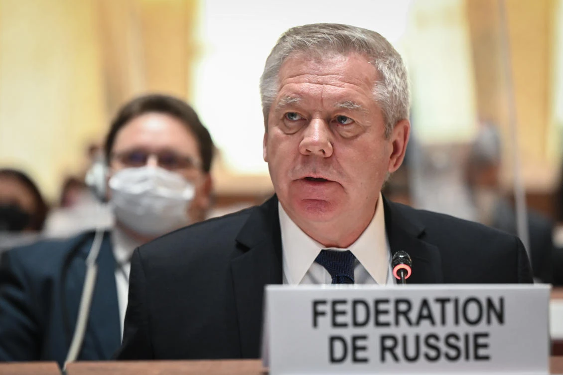 Russian ambassador Gennady Gatilov speaks at the opening of the 49th session of the UN Human Rights Council in Geneva, Switzerland, in February. (AP)