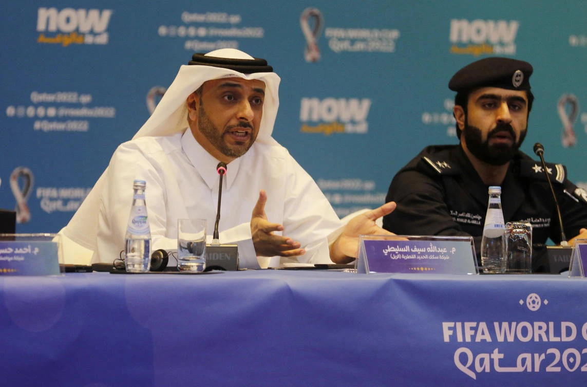 Chief of Service Delivery at Qatar Rail, Abdulla Saif Al-Sulaiti during a press conference on the FIFA World Cup Qatar 2022 Preview ‘Road to 2022 Go’ in Doha on Wednesday. (Reuters)