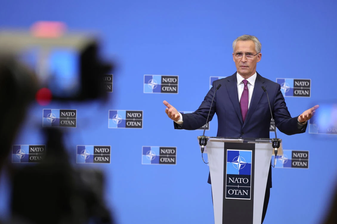 NATO Secretary General Jens Stoltenberg speaks during a media conference after a meeting of NATO defense ministers at NATO headquarters in Brussels on Thursday. (AP)