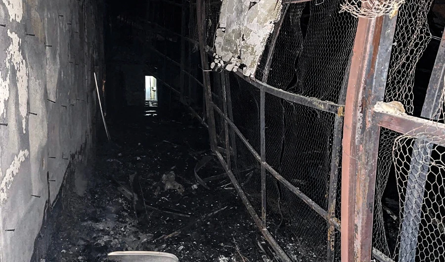 This image obtained from the Iranian news agency IRNA on October 16, 2022, shows damage caused by a fire inside the building of the Evin prison, in the northwest of the Iranian capital Tehran. (AFP)