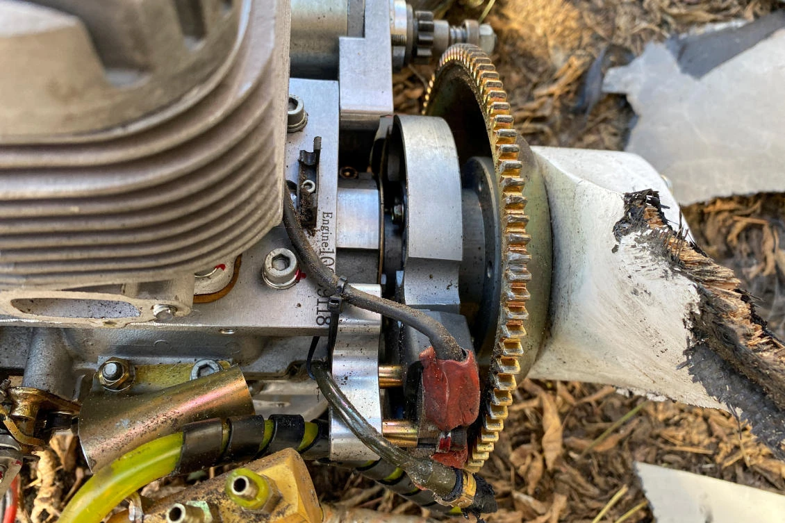 Engine of an unmanned aerial vehicle, what Ukrainian authorities consider to be an Iranian made suicide drone Shahed-136, are seen found in Kharkiv, Ukraine. (File/Reuters)