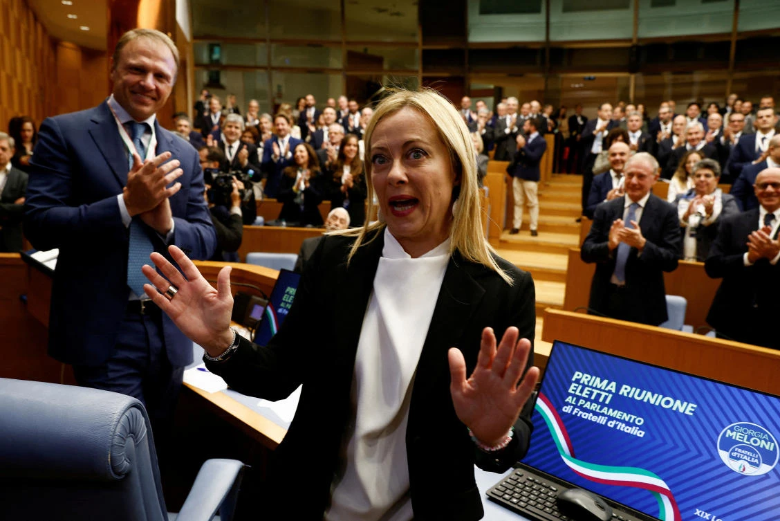 Far-right leader Giorgia Meloni is now all but certain to be asked to form a government and become Italy’s first woman prime minister. (Reuters)