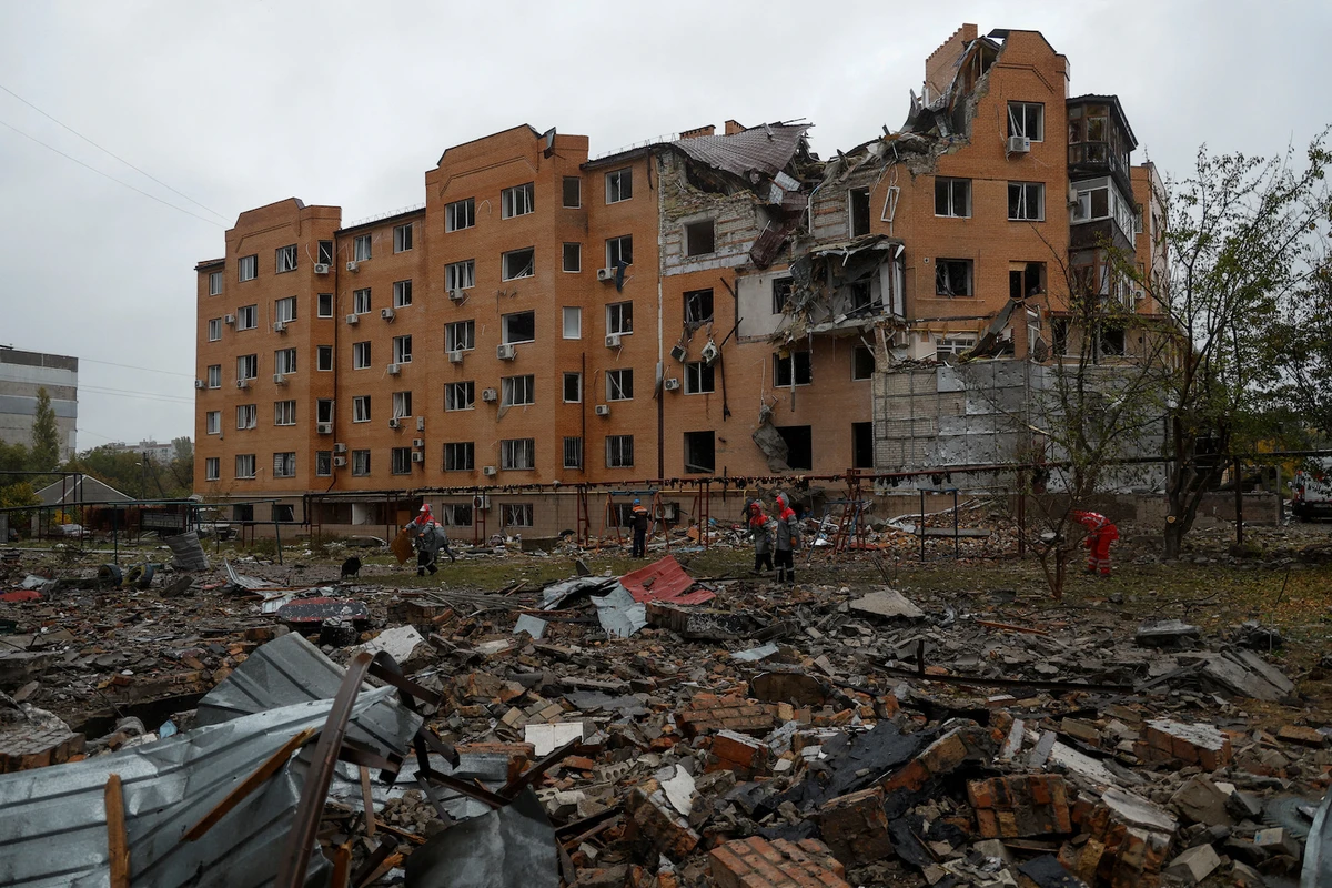 A view shows a residential building heavily damaged by a Russian missile attack in Mykolaiv, Ukraine October 23, 2022. (Reuters)