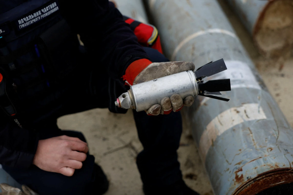 Pieces of Russian Smerch rockets that did not explode on impact were recovered by the Ukrainian military in Kharkiv region on October 21, 2022. (Reuters)