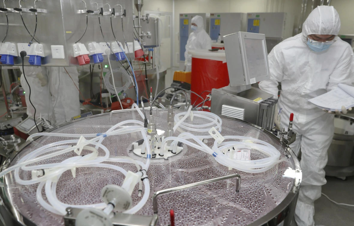 The Chinese city of Shanghai started administering an inhalable version of the CanSino COVID-19 vaccine called Convidecia Air on Wednesday in what appears to be a world first. (AP)
