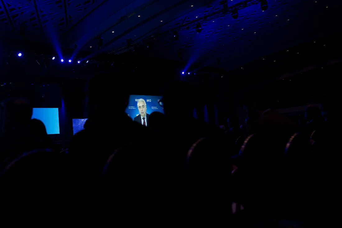 The Executive Director of the International Energy Agency Fatih Birol speaks during the opening session of the fifth IAEA Nuclear Power Ministerial Conference at the Washington Convention Center. (File/AFP)