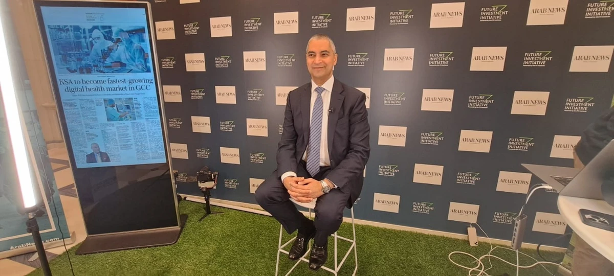 Khalid Humaidan speaking to Arab News on the sidelines of the Future Investment Initiative in Riyadh (AN)
