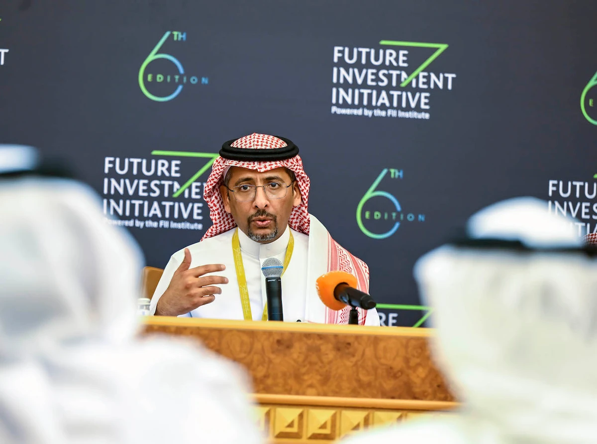 Bandar Ibrahim Alkhorayef, Saudi Minister of Industry and Mineral Resources, speaks at the Future Investment Initiative in Riyadh. (AN photo by Basheer Saleh)