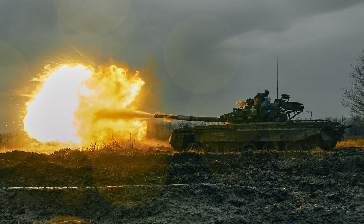 Ukrainian army fires a captured Russian tank T-80 at the Russian position in Donetsk region, Ukraine. (AP)