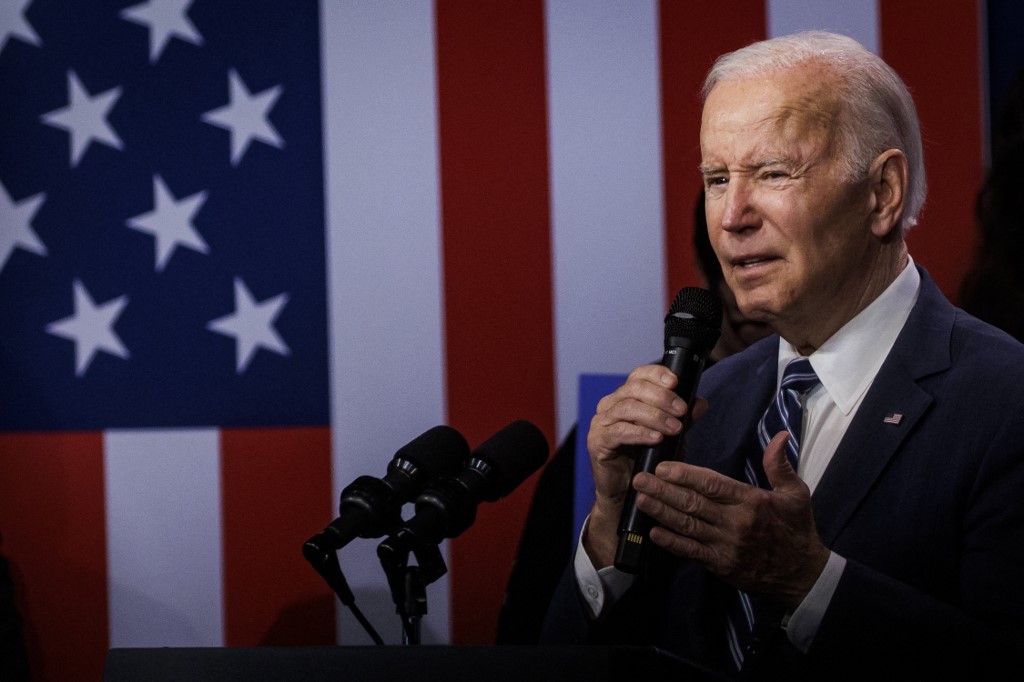 President Joe Biden speaks at a event hosted after the Democratic National Party's win at the midterms (File/AFP)
