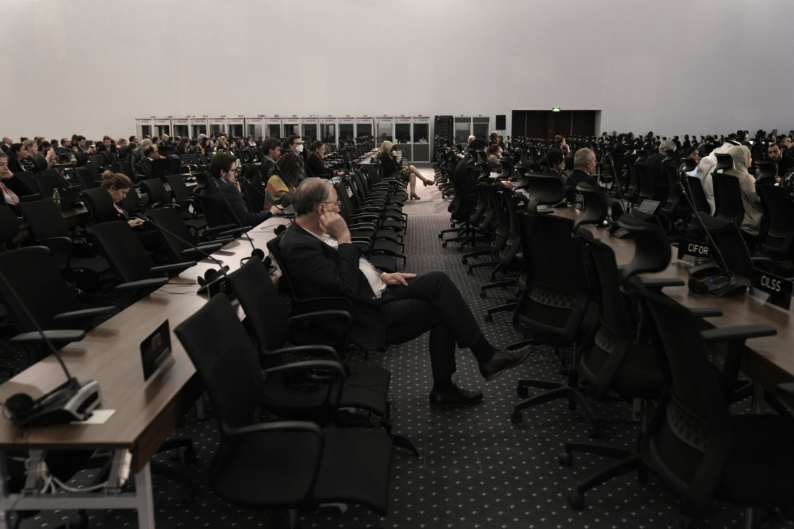 Observers listen to the closing plenary session at the COP27 UN Climate Summit, Nov. 17, 2022, in Egypt. (AP)
