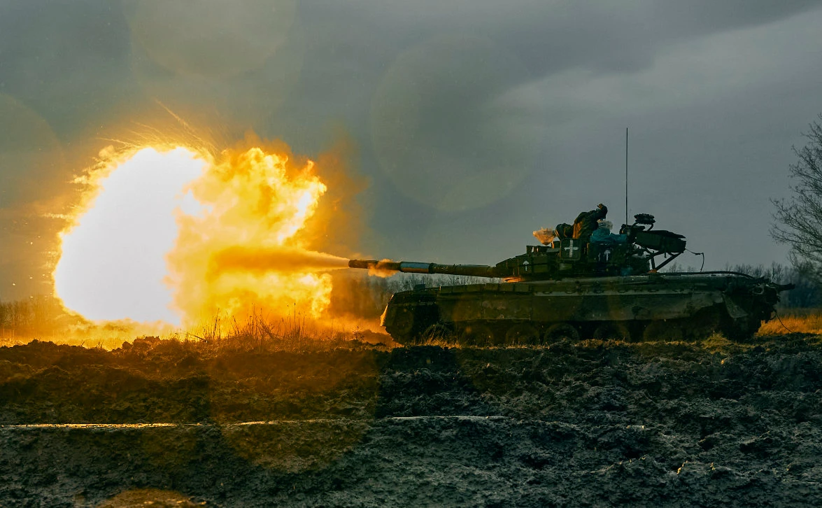 Ukrainian army fires a captured Russian tank T-80 at the Russian position in Donetsk region, Ukraine. (AP)