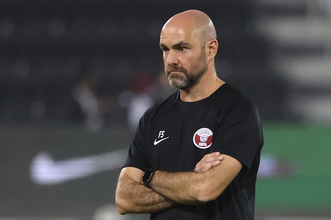 Qatar’s national team coach Felix Sanchez explains how he wants the team to play. (FILE/AFP)