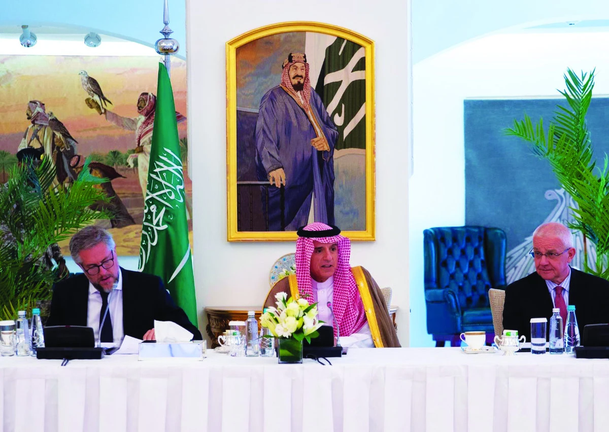 Minister of State for Foreign Affairs Adel Al-Jubeir meets with EU envoys in Riyadh. (SPA)